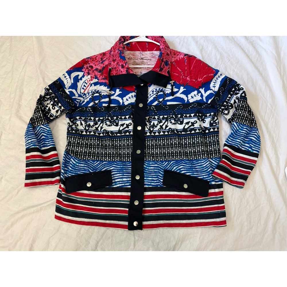 Gorgeous Onque Women Snap Front Multi-color Nautical Theme Jacket Plus 2X Coat